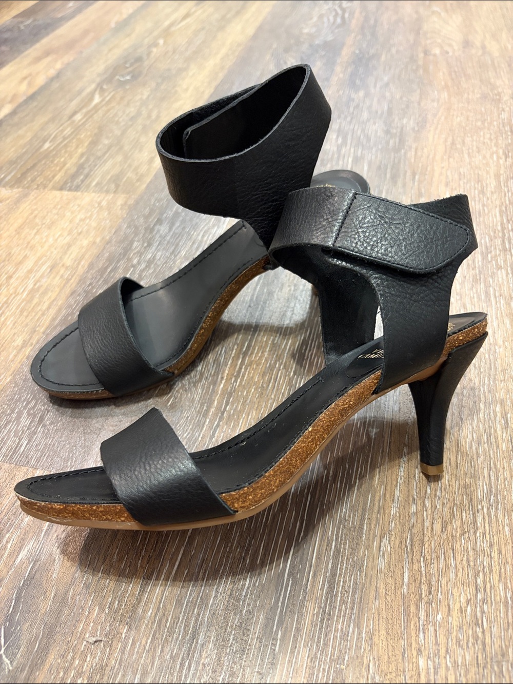 Vince Camuto Black Leather Ankle Strap Heels